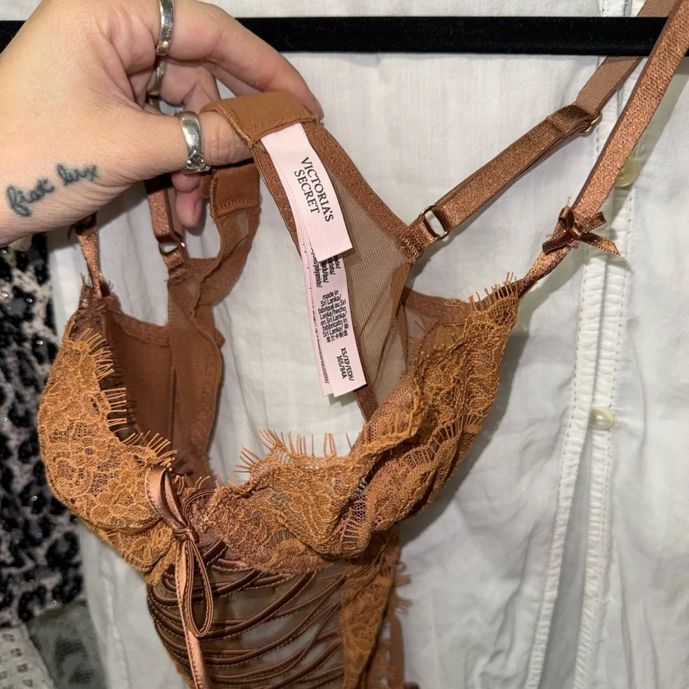 Victoria's Secret | Rust Lace Bodysuit with Ribbon Ties - Picture 3 of 5
